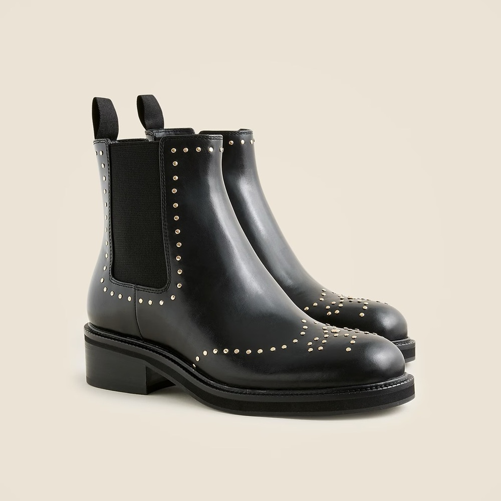 J. Crew Chelsea wing tip boots in studded leather‎ Black $348 CM925